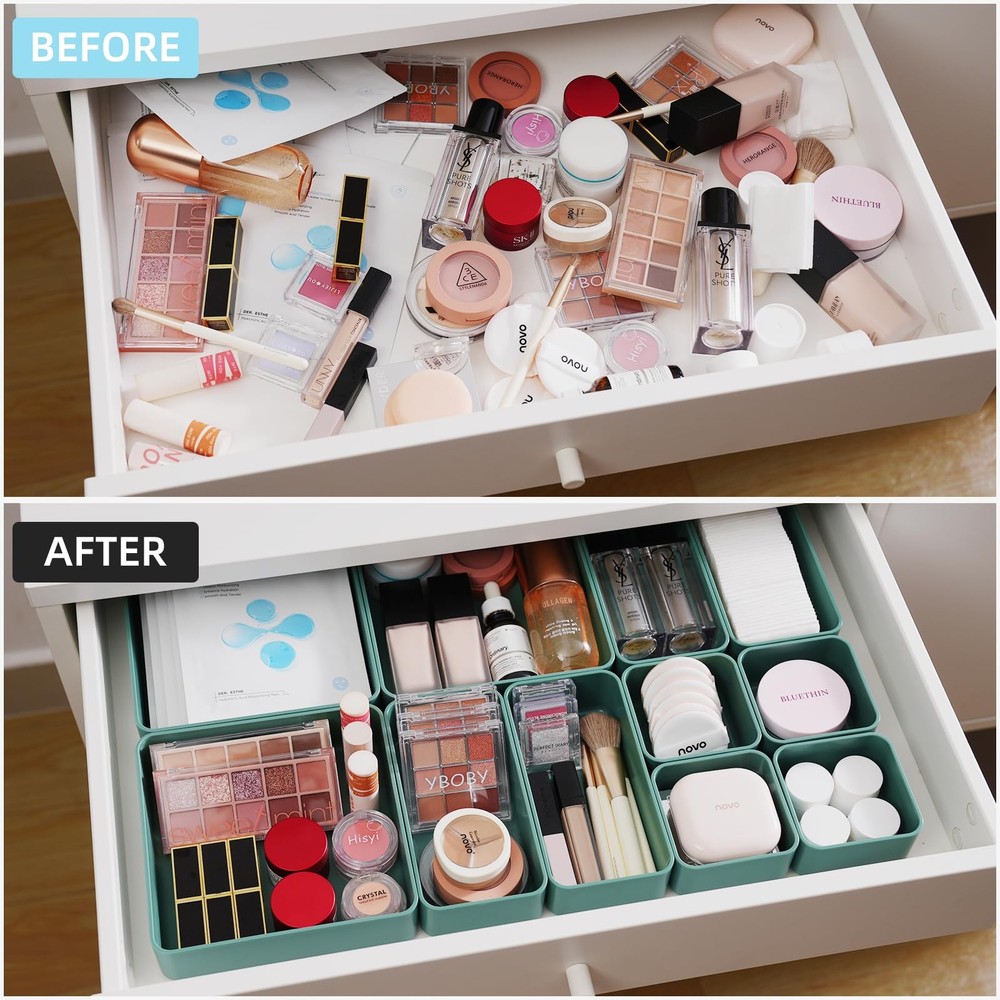 11-Piece Stackable Drawer Organizer Set, Multi-size Desk Drawer Organizer Tra...