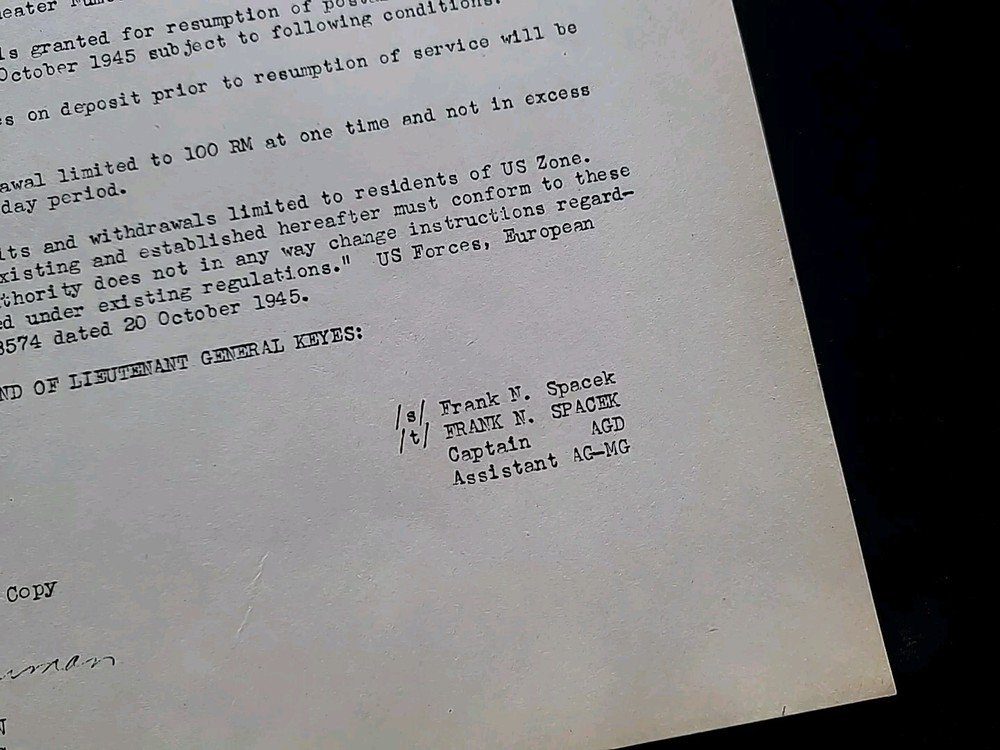 1945 Germany WWII US Army War Military Document Resumption Postal Savings System