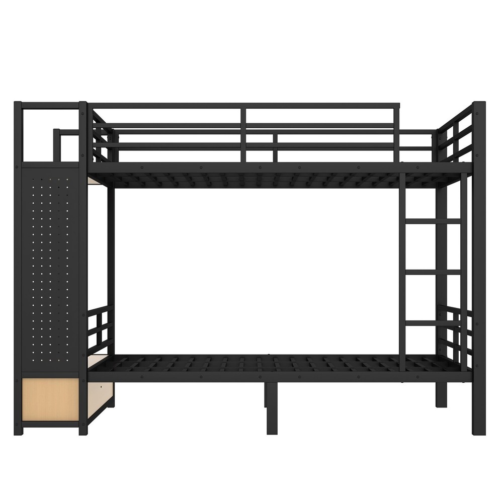 FUNIDEE Full over Full Size Metal Bunk Bed Frame with Shelves Drawers & Pegboard