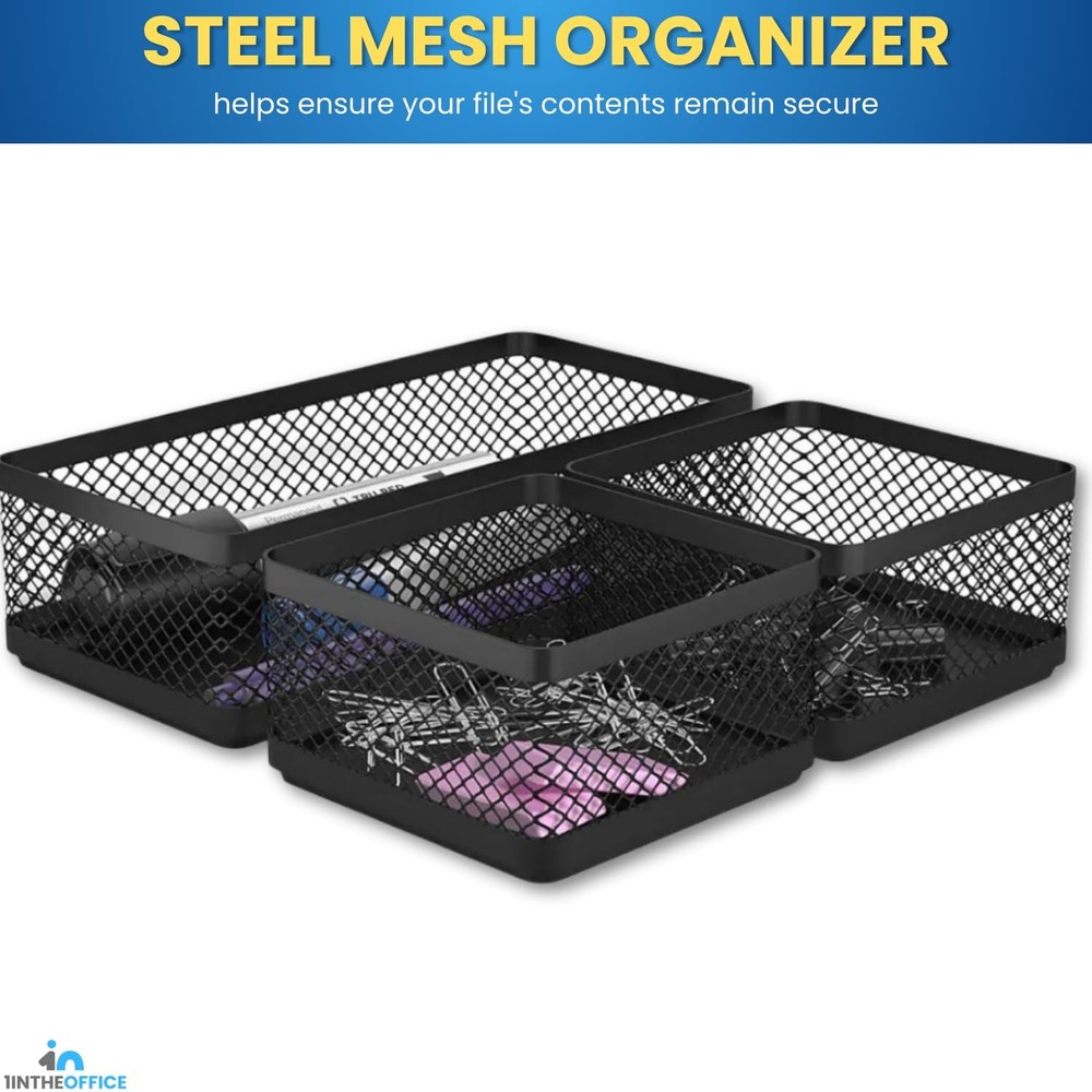 Mesh Collection Desk Drawer Organizer Tray 3 Compartment - Stackable, Matte B...