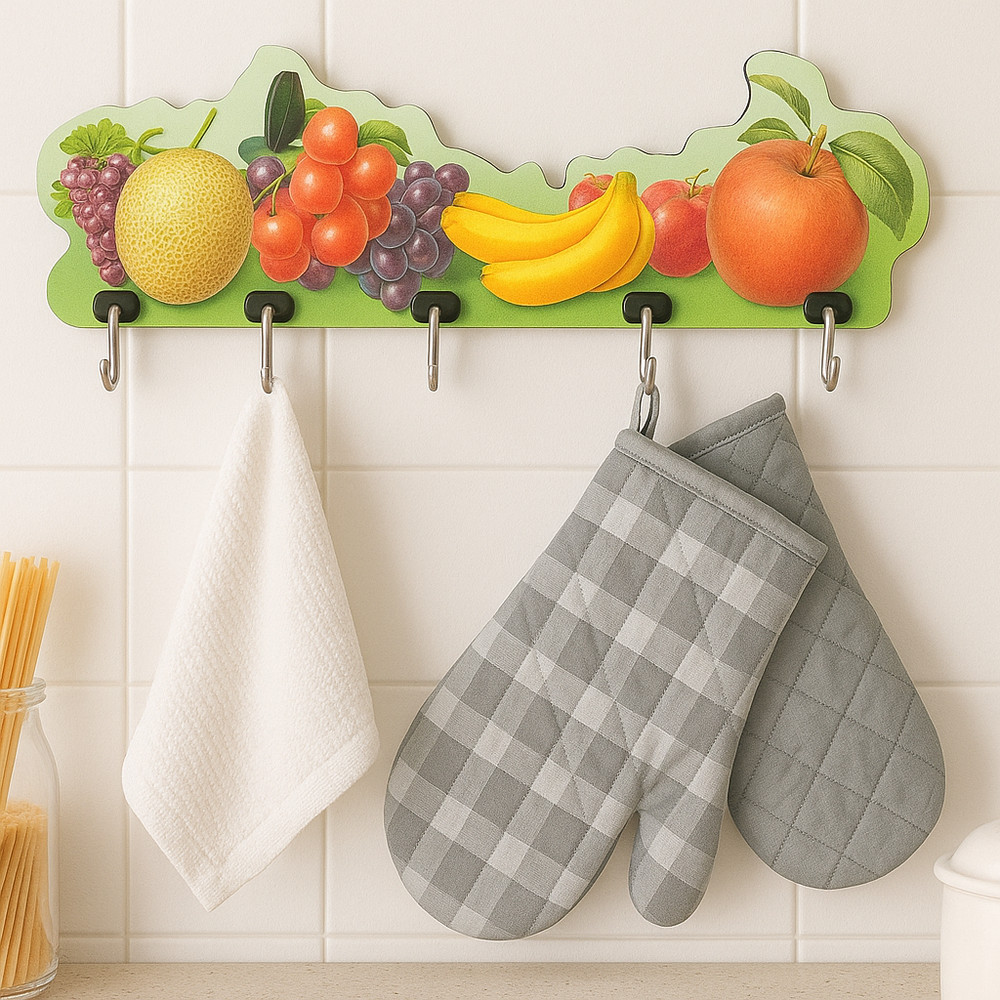 2 Pack Self Adhesive Wall Hooks Rack Fruit Design 5 Hooks Kitchen Key Holder