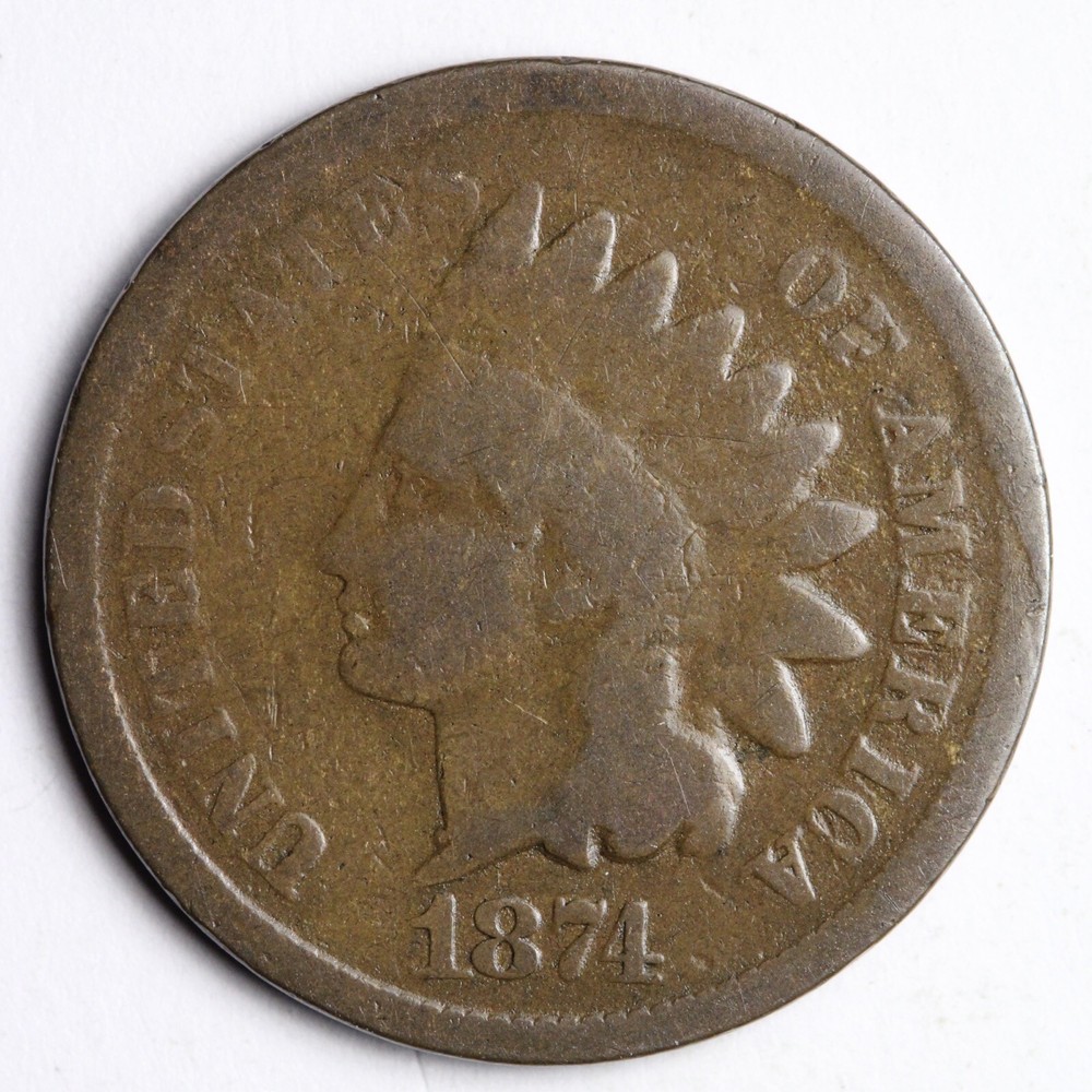 1874 Indian Head Cent Penny CHOICE GOOD+ E125 SKCN