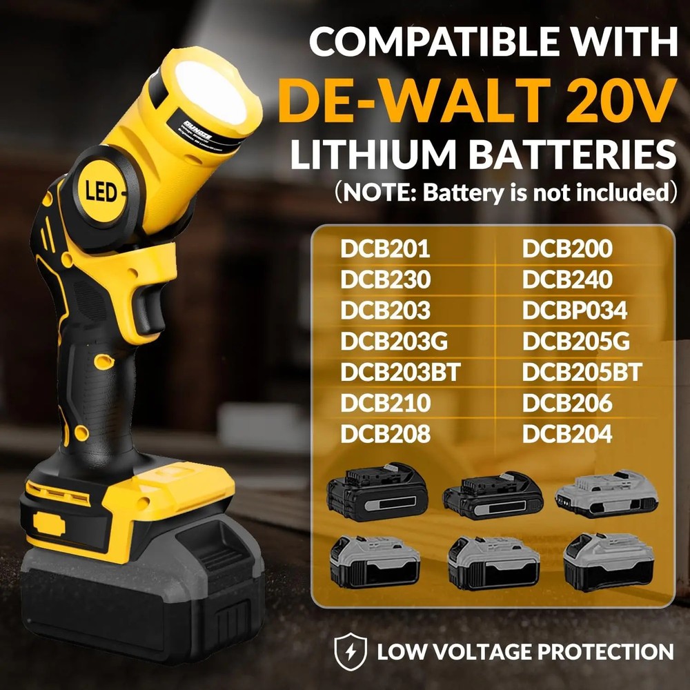 FOR Dewalt Led 20V 20Volt Max Cordless Led Pivoting Work Light Flashlight Tool