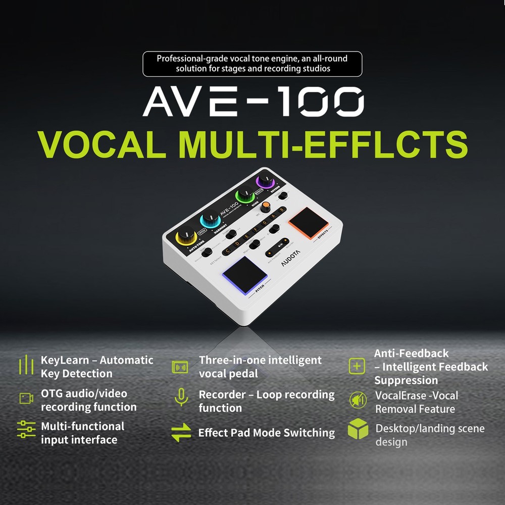 AUDOTA AVE-100 Vocal Multi-Effect Processor Reverb Delay Pitch Harmony Auto-Tune