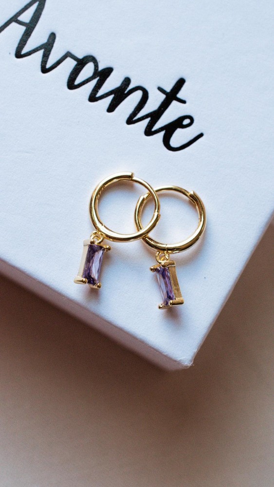 Purple Baguette Dangle Earrings