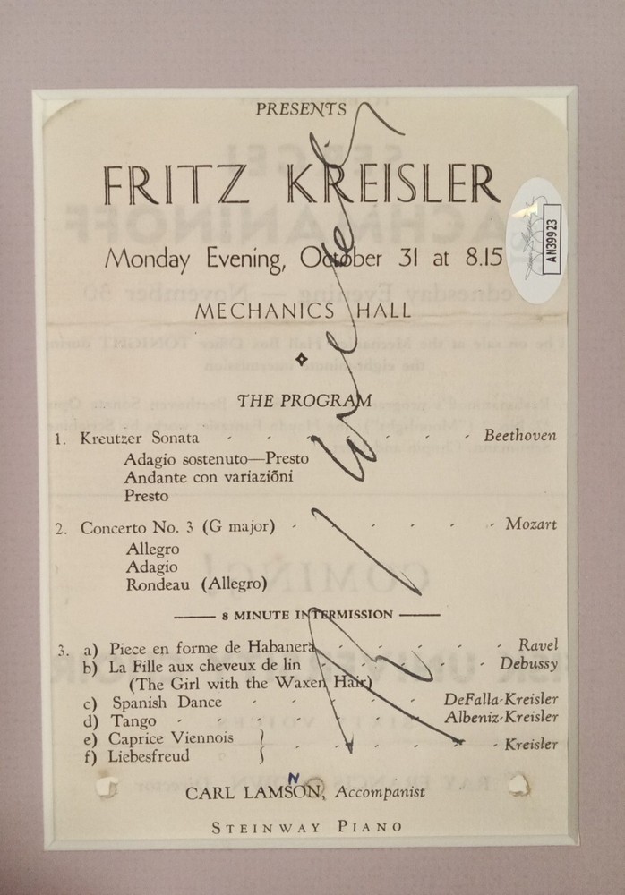 Fritz Kreisler Signed Autograph Program Page Austrian Violinist Composer JSA