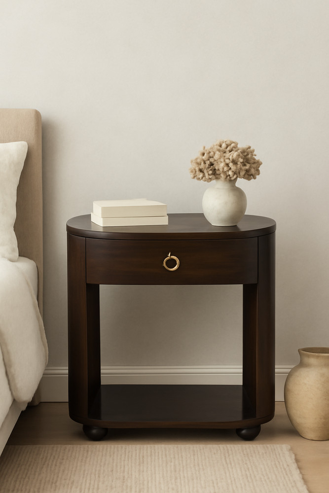 Solid Mango Wood Bedside Table, 1 Drawer, Modern Design, Fully Assembled
