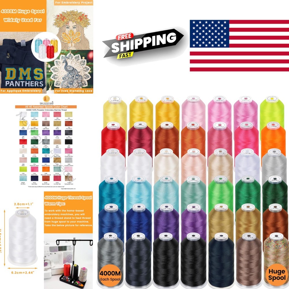 High Quality Polyester Embroidery Thread 42 Spools 4000M Length Assorted Colors