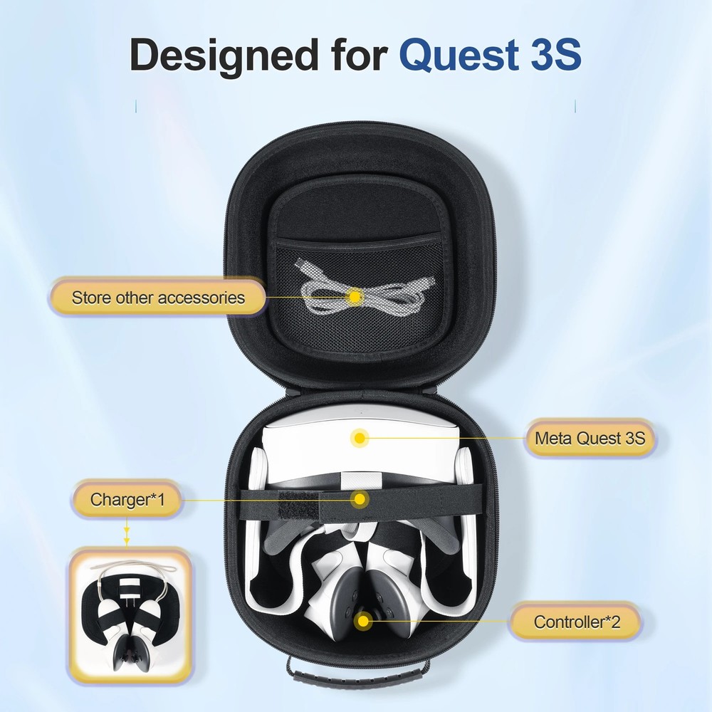 Oculus Quest 3/2 VR Headset Durable Hard Carrying Case Strap & Accessory Storage
