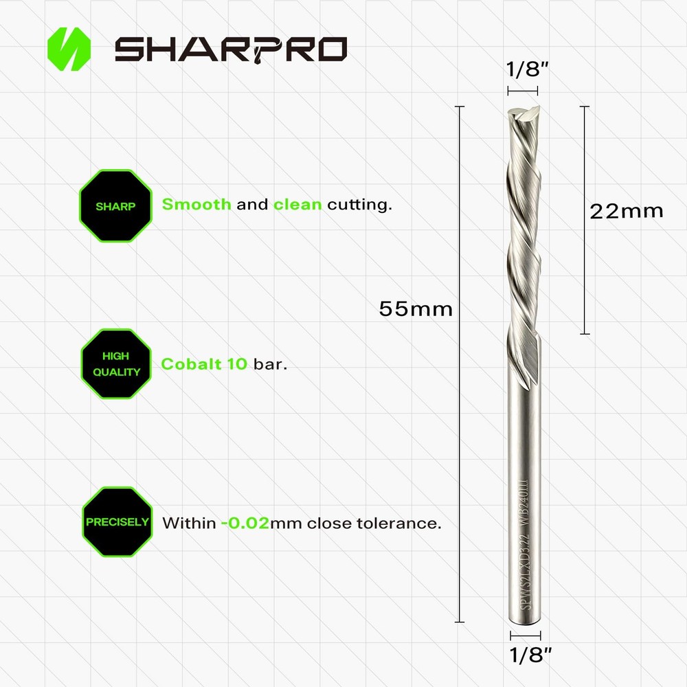1/8" Spiral Downcut CNC Router Bits, Solid Carbide End Mill for Wood - 3 Pack