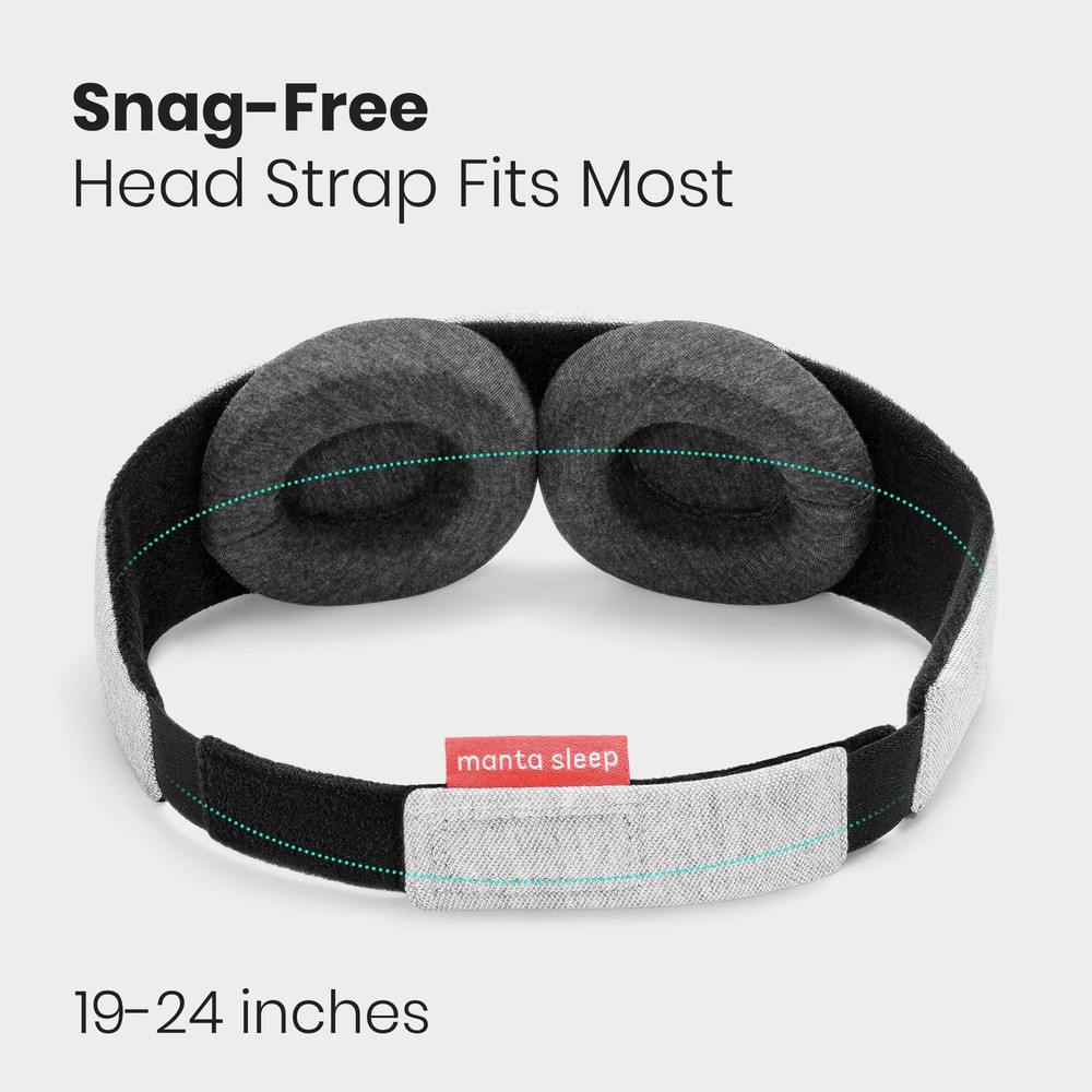 Manta Sleep Mask - 100% Light Blocking, Adjustable 1 Count (Pack of 1), Gray