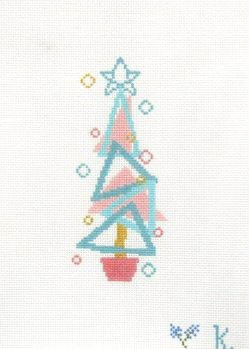 NDLPT Teal Tree Stack Christmas Ornament Handpainted Needlepoint Canvas