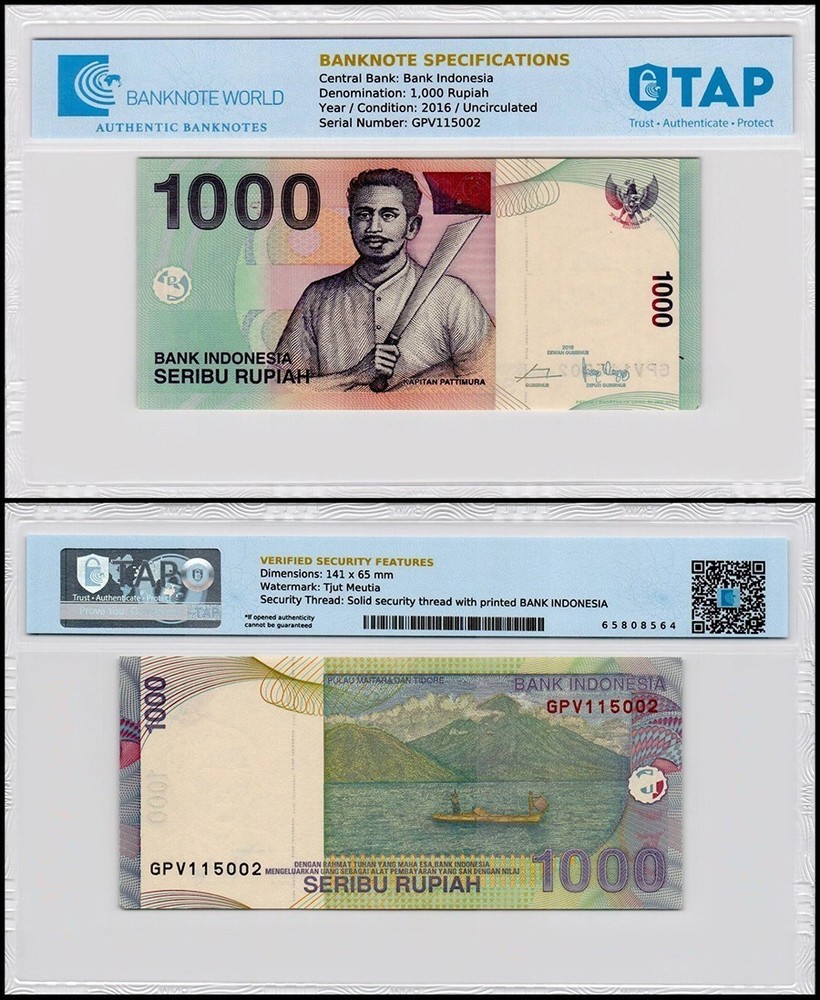 Indonesia 1000 Rupiah, 2016, P-141n, UNC, TAP Authenticated