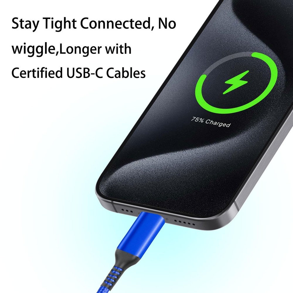 Awnuwuy 15FT USB Type C Charging Cable Blue, Long Android Auto 15FT, Blue