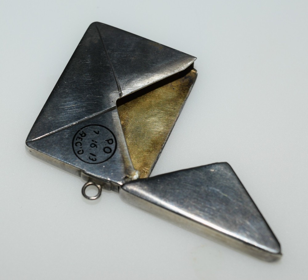 Antique Stamp Box Envelope Sterling Silver Miniature 1913