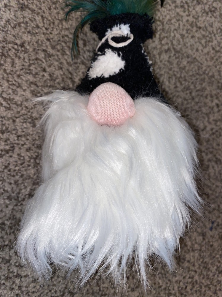 Gnome Handmade 8” Sock Gnome white faceless beard beanbag feathers for a hat EUC