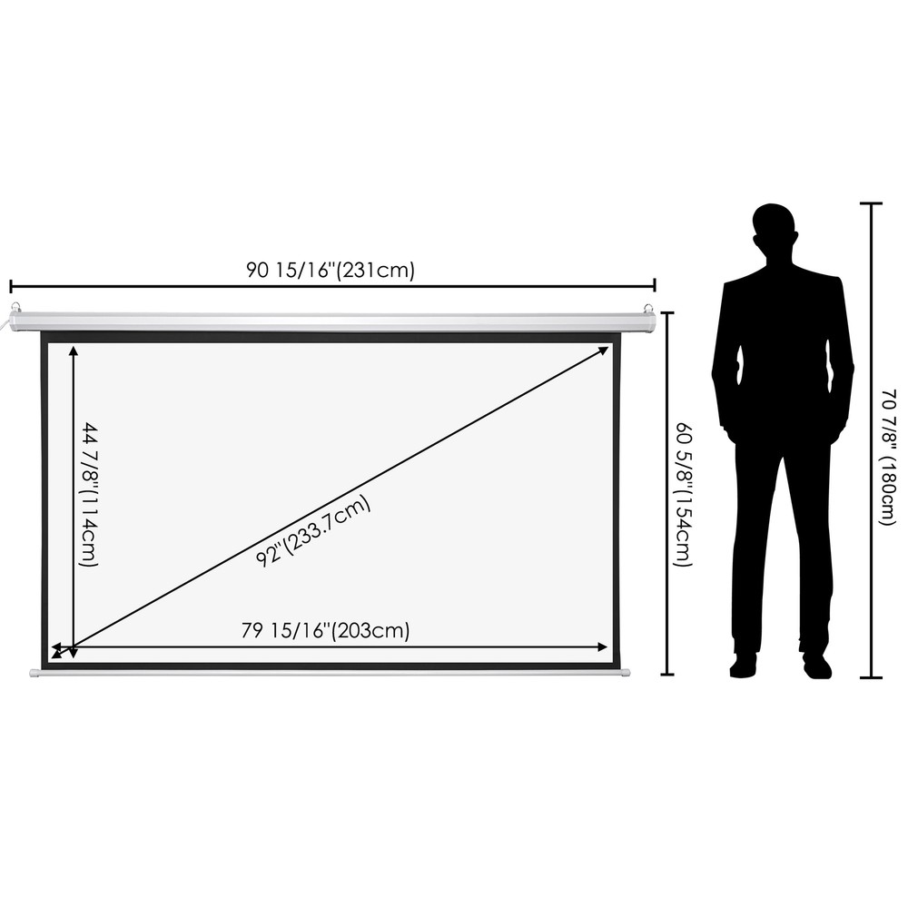 92" 16:9 Electric Motorized Projector Screen w/ Remote Control Movie Projection