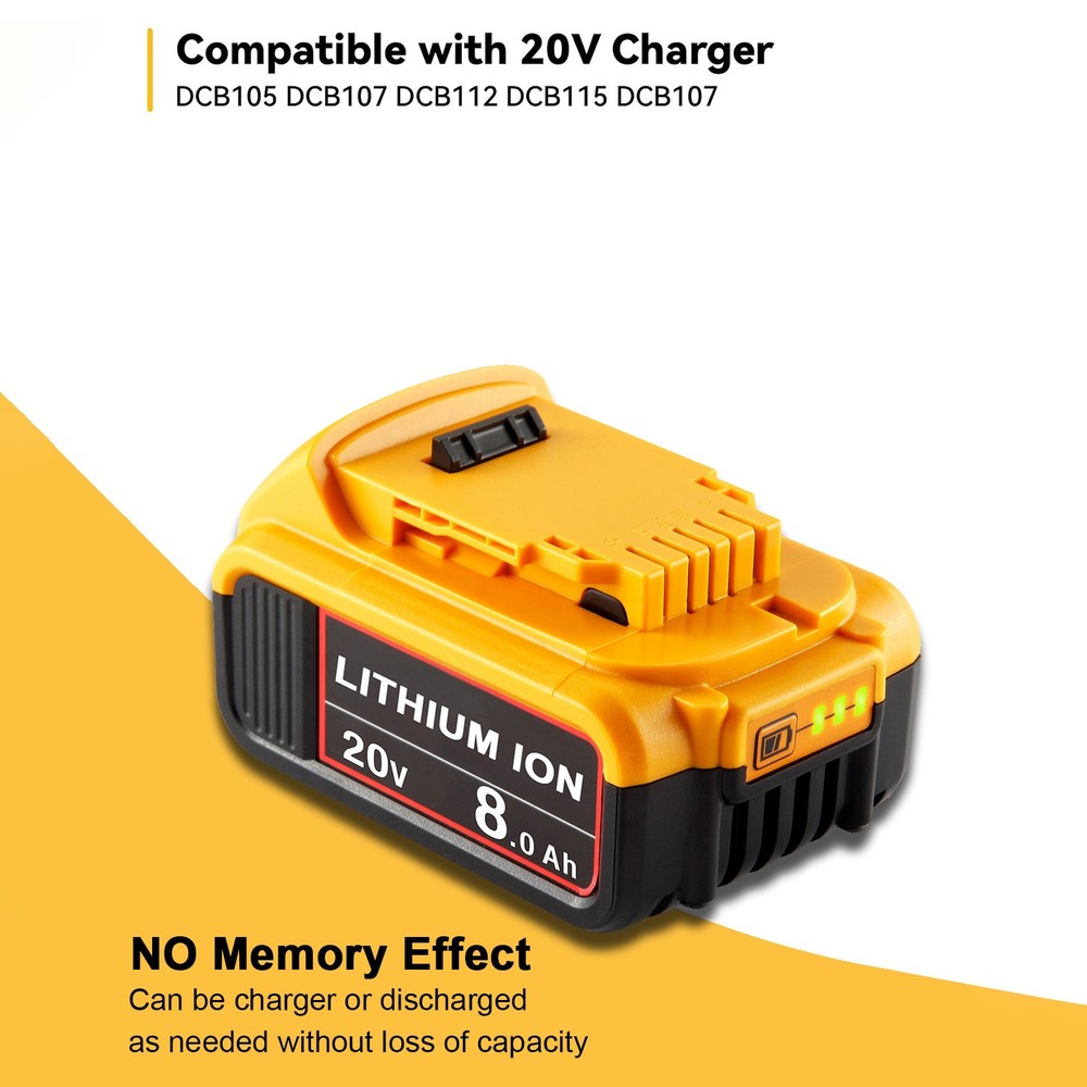 2 Pack Battery Replacement for DeWalt 20V 20 Volt 8.0Ah Max DCB200 DCB204-2