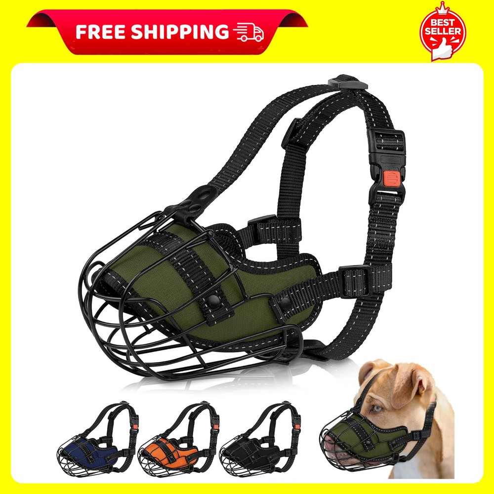 OOPSDOGGY Pitbull Dog Muzzle Reflective Metal Mask Secure Wire Basket Muzzle ...