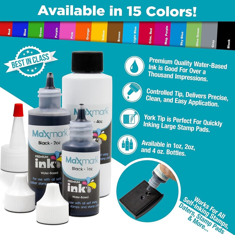 Black 2 oz. Refill Ink for Self-Inking Stamps with Controlled Applicator