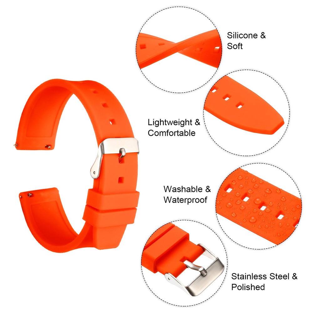 Silicone Watch Band 20mm Silver Clasp Quick Release Watch Strap, Orange