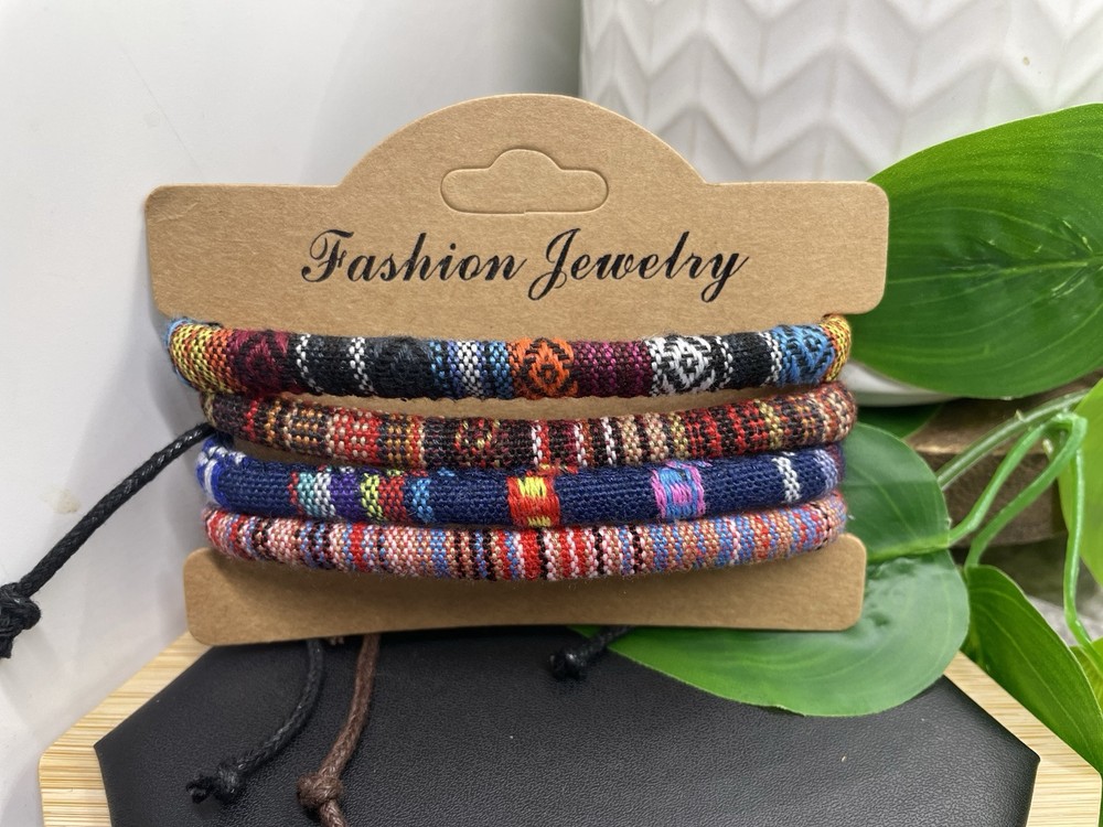 4 PC Tapestry Wrapped Bracelet  Stackable Adjustable Tie Free Ship B5235