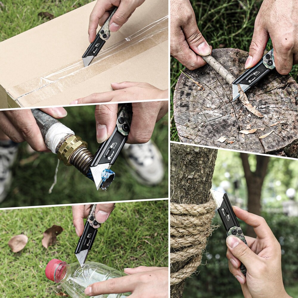 WORKPRO 3PACK Folding Utility Knife Set Axis Lock Box Cutter with Belt Clip Camo