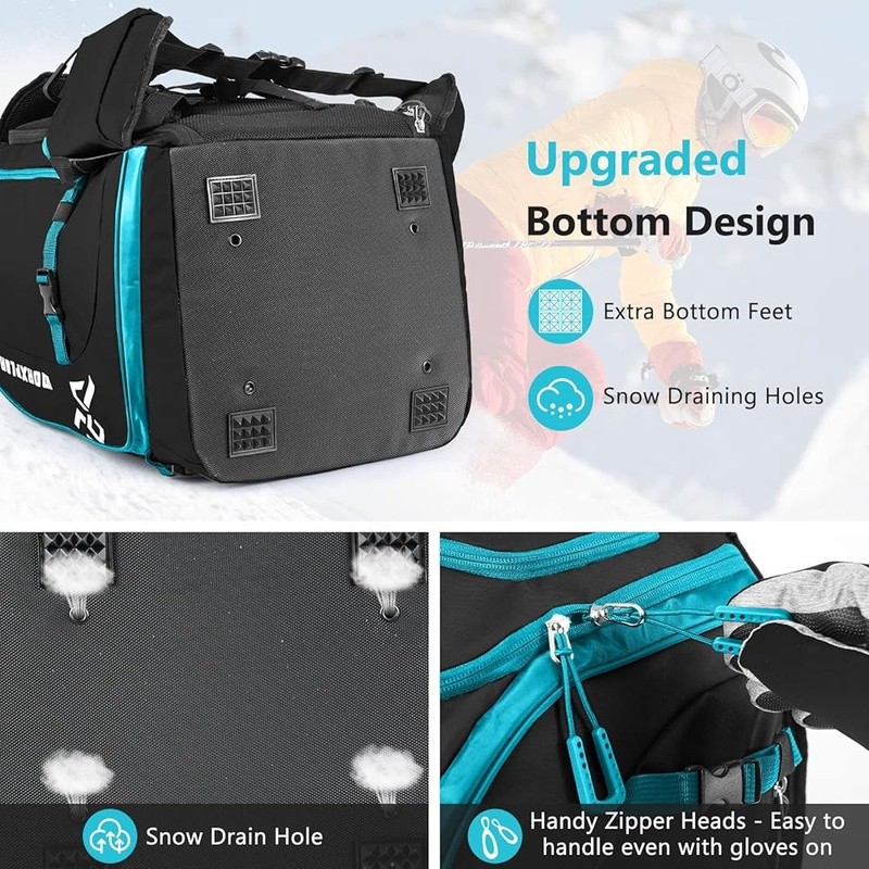 Ski Boot Backpack Waterproof Durable Storage Ski Helmet Goggles Snowboard Gear