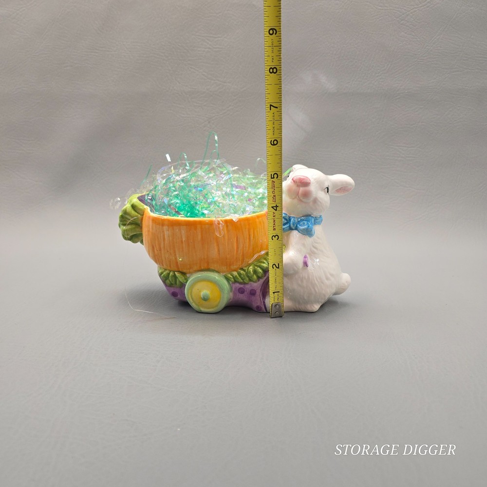 Vintage Decorative Ceramic Easter White Bunny with Carrot Candy Dish 5" Tall