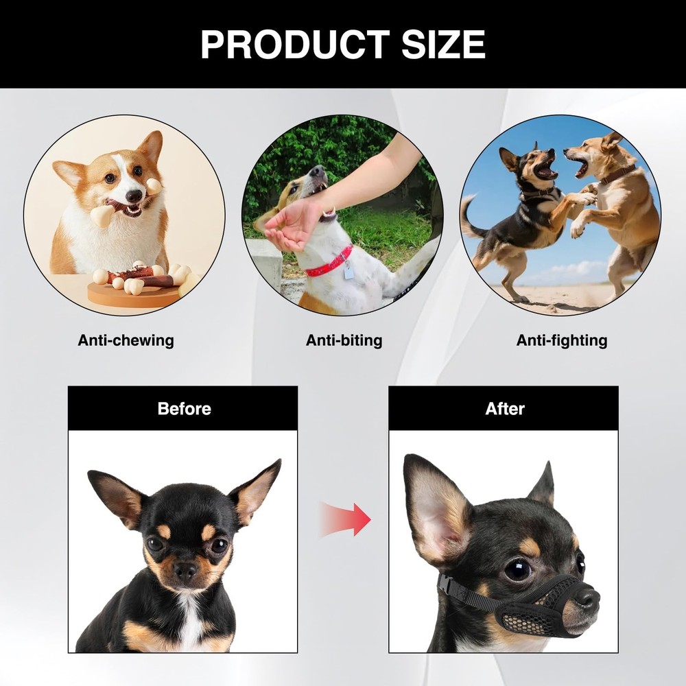 LOGJAM Small Dog Mesh Muzzle for Barking, Soft Breathable Small, Black