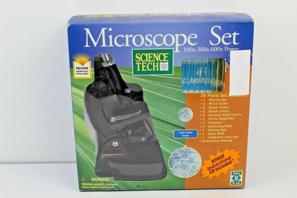 Science Tech Microscope Set 100x-300x-600x Power 29 Piece Set New