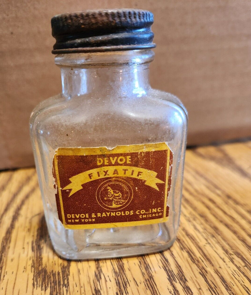 Vintage Devoe Fixatif Varnish or Oil Bottle Empty