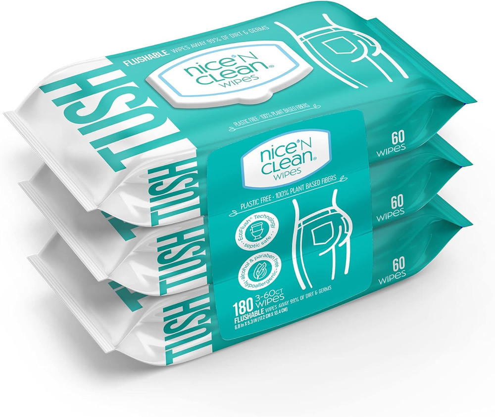 Flushable Wipes 3-Pack 180 Count Aloe & Vitamin E – Septic & Sewer Safe
