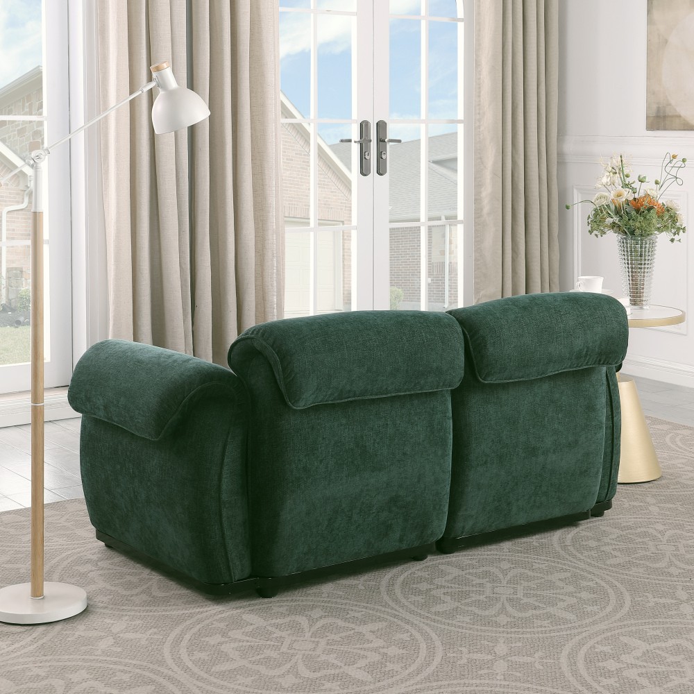68.5" Green Chenille Sectional Sofa, Iron Frame, Split Back, Square Arms