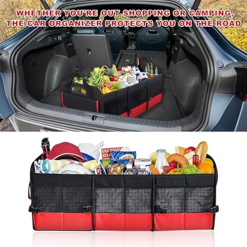 Car Trunk Organizer, Large Capacity Collapsible Cargo Organizer Black & Red
