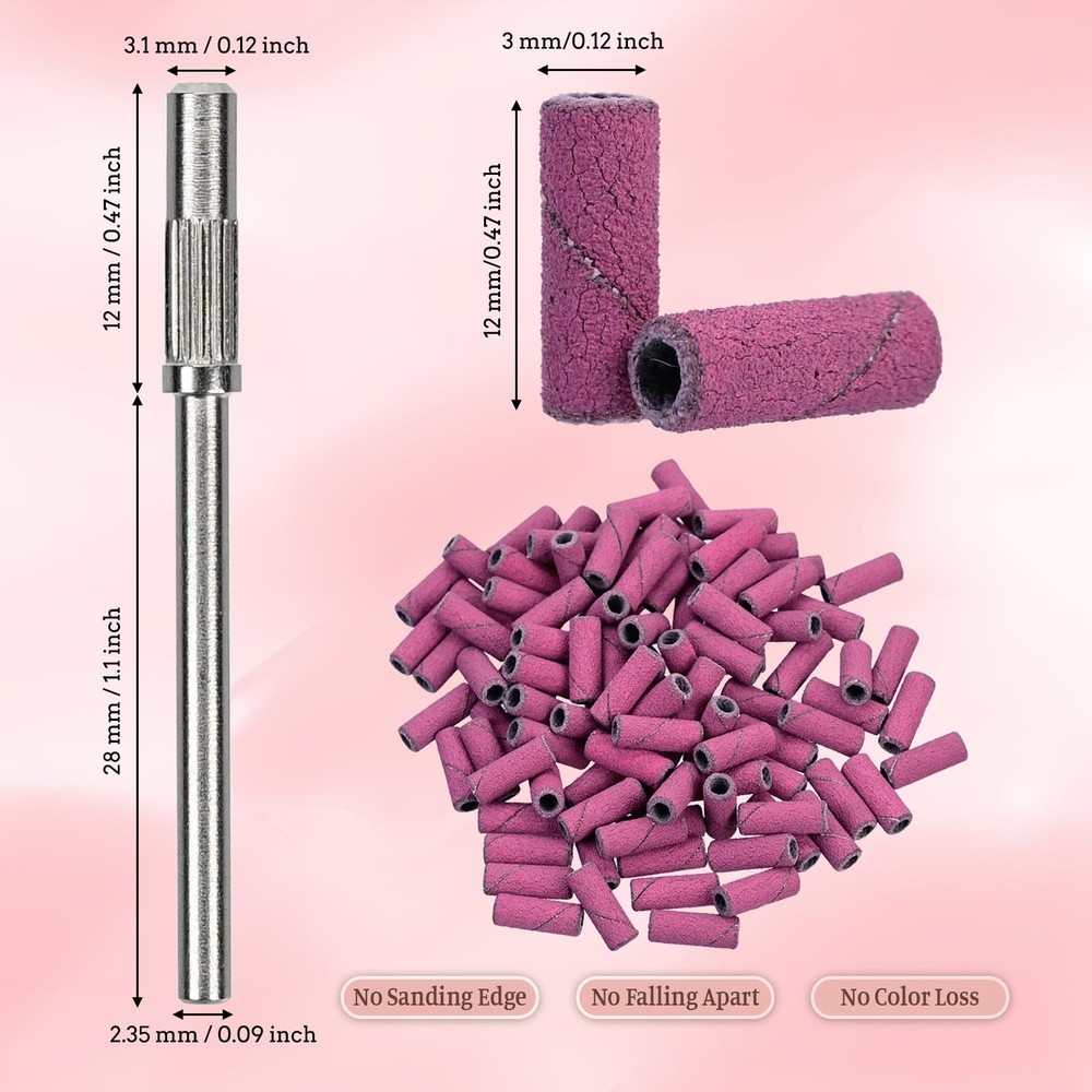 100 Pcs Nail Drill Bits Sanding Bands for Nail Drill, Nail Tips for Drill Bit...