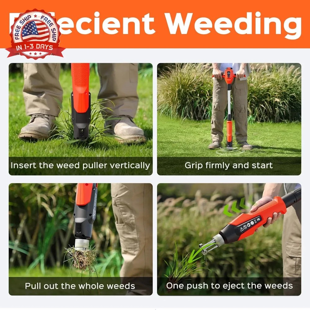 Weed Puller Tool, 21V Powerful Electric Weeder Tool with 2.0Ah Battery and Charg