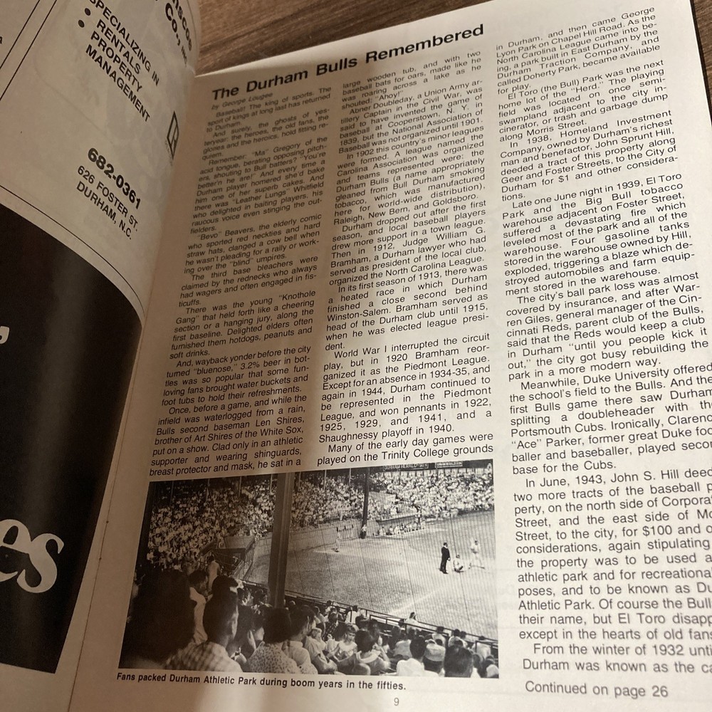 Durham Bulls 1980 Official Scorebook & Program Magazine
