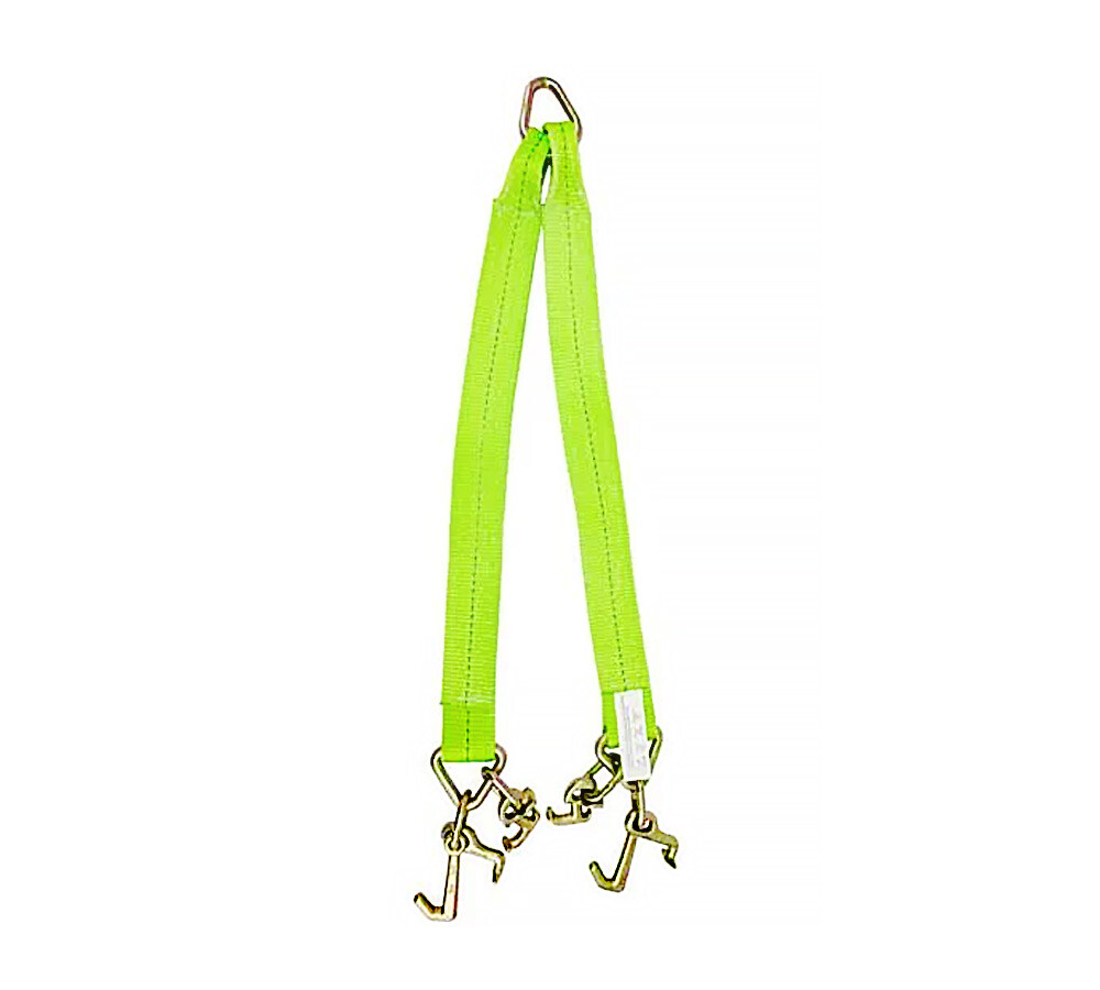 Tow Straps V Bridle 3" x 36" w/ RTJ Clusters, Hi VIZ/HI Abrasion Green Webbin...
