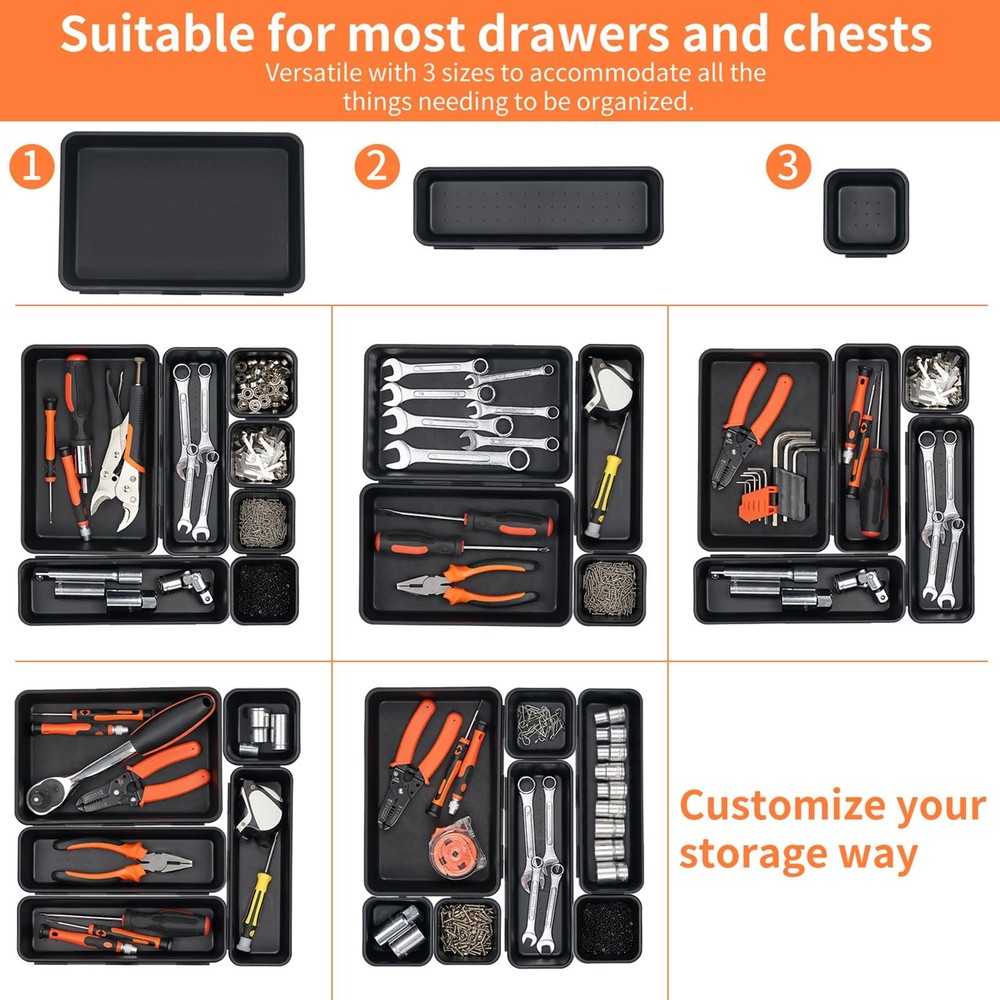 Giklux 45 Pack Tool Box Organizer Tray Divider, 3 - Sizes, 45PCS - Black
