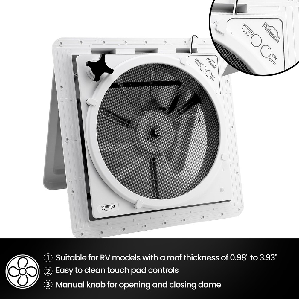 14” RV Roof Vent Fan 4Speed Reversible 12V RV Bathroom Fan Deluxe Open RV Fan US