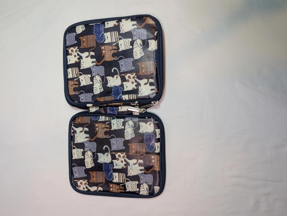 Compact Crochet/Knitting/Craft Case with Cat Pattern
