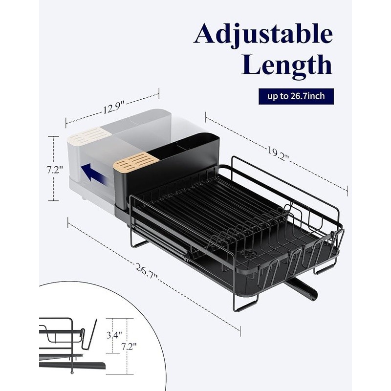 Adjustable Expandable Dish Drying Rack Anti-Slip Rustproof Kitchen Organizer New