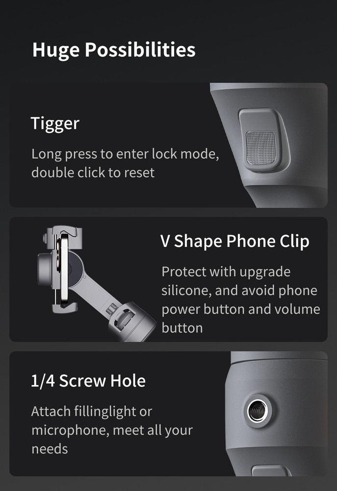 TOALLIN 3-Axis Gimbal Stabilizer for iPhone Android |AI Tracking|Gesture Control