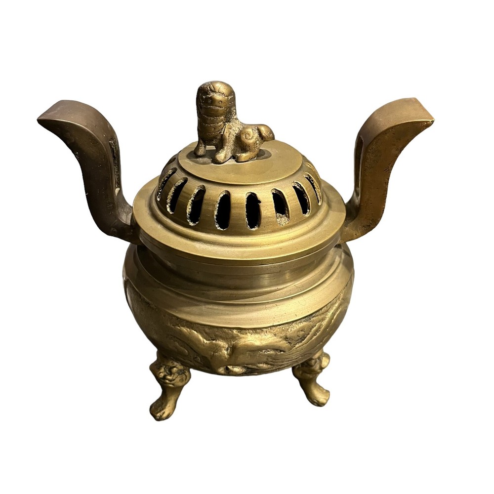 Solid Brass Incense Burner Foo Dog Finial