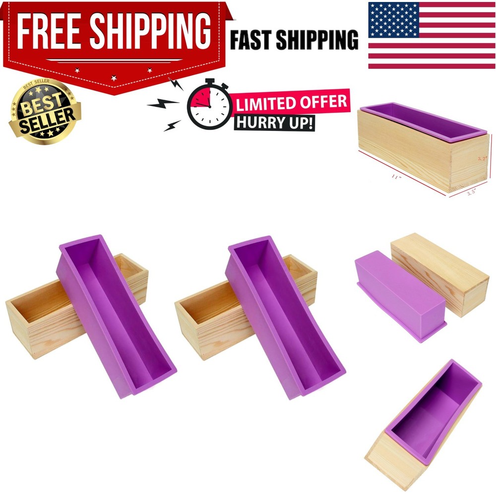 Flexible Rectangular Soap Silicone Mold with Wood Box DIY Tool for Soap Cake ...