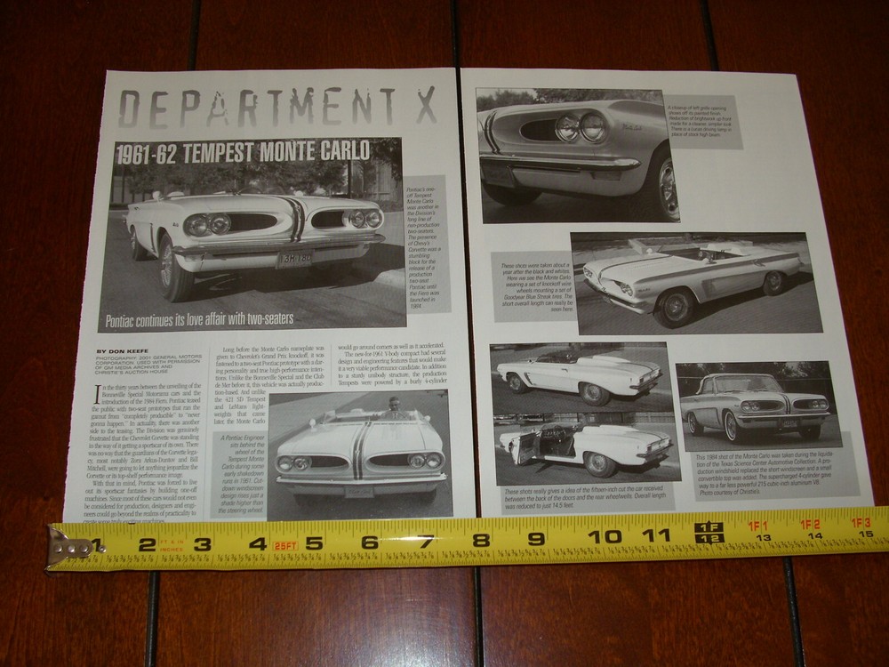1961 - 1962 PONTIAC TEMPEST CONCEPT CAR ORIGINAL 2002 ARTICLE