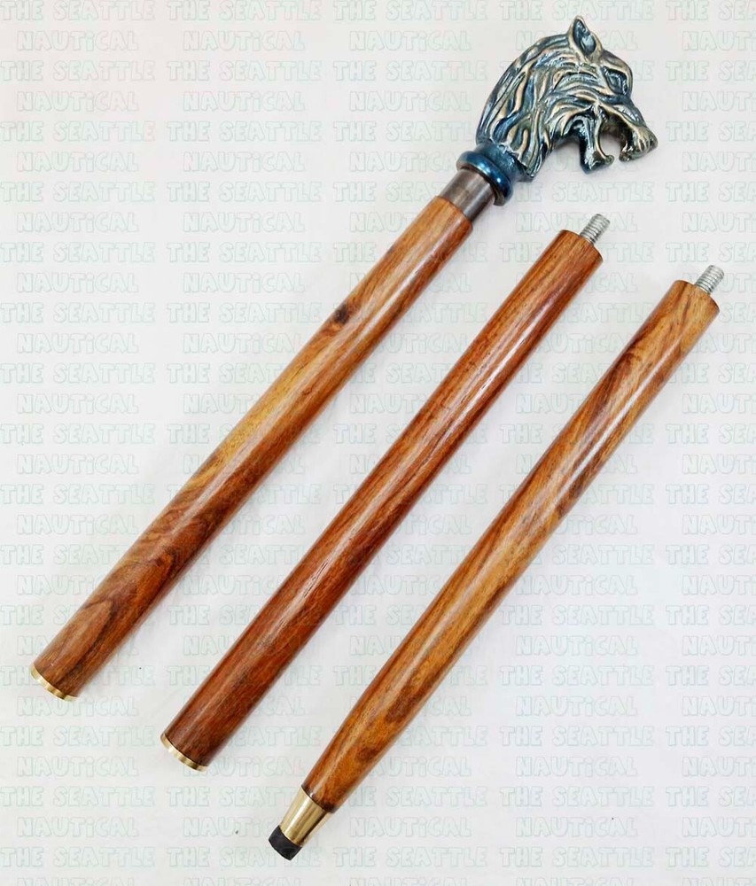Nautical Solid Wolf Head Design Handle Wooden Style Walking Stick Cane Gift