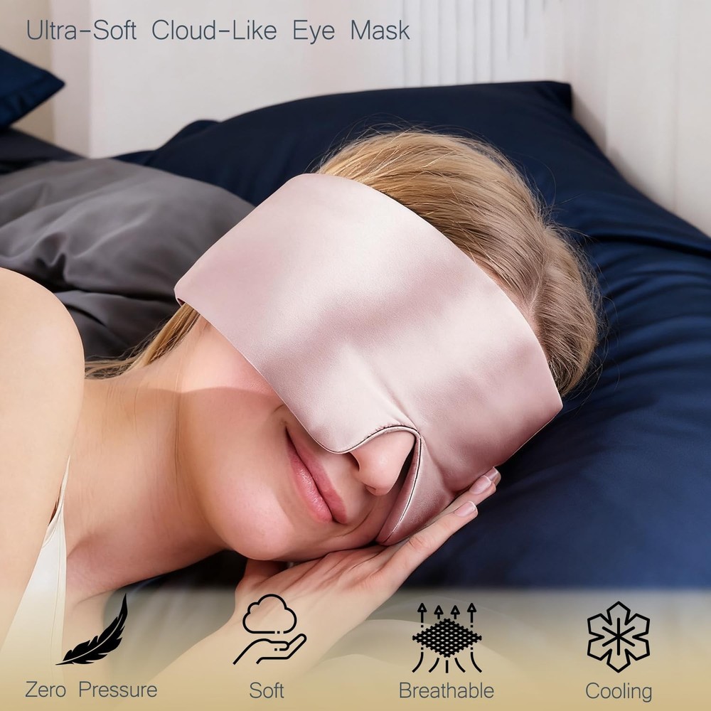 Silk Sleep Mask, Blackout Eye Soft Pressureless, Adjustable pink