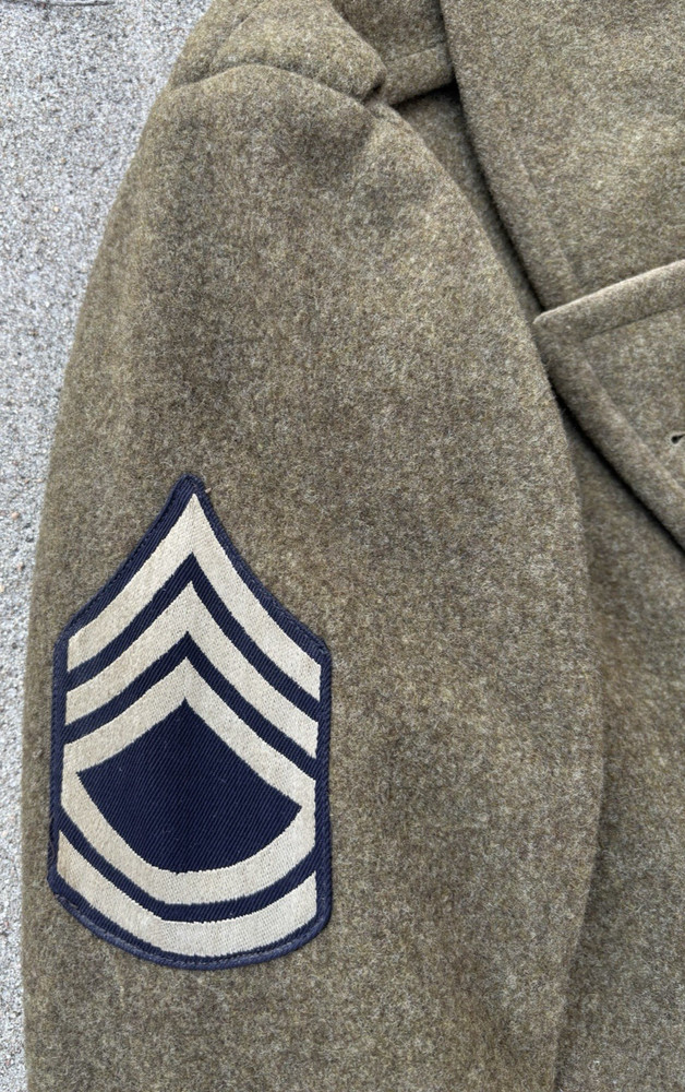 US WWII OD Enlisted Man's Wool Overcoat Size 38R with Sergeant First Class